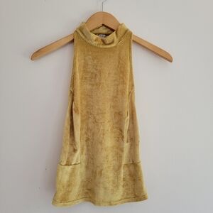 Free People Gold Sleeveless Top High Neck T Back Velour Light Weight Stretch S